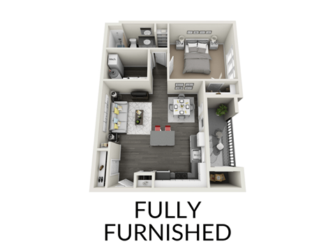 Floor plan for 1 bed, 1 bath, 689 sqft